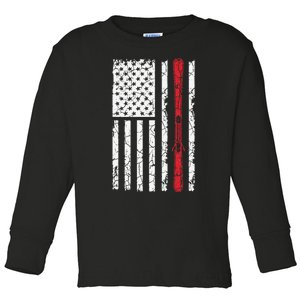 Ski Skiier American Flag Skiing USA  Toddler Long Sleeve Shirt