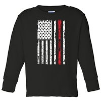 Ski Skiier American Flag Skiing USA  Toddler Long Sleeve Shirt