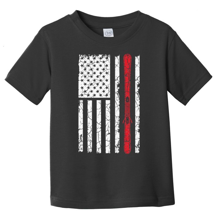 Ski Skiier American Flag Skiing USA  Toddler T-Shirt