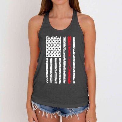 Ski Skiier American Flag Skiing USA  Women's Knotted Racerback Tank