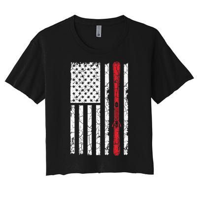 Ski Skiier American Flag Skiing USA  Women's Crop Top Tee