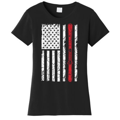 Ski Skiier American Flag Skiing USA  Women's T-Shirt