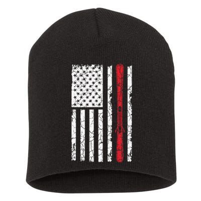 Ski Skiier American Flag Skiing USA  Short Acrylic Beanie