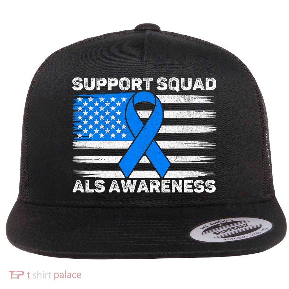 Support Squad ALS Awareness Month USA American Flag Dad  Flat Bill Trucker Hat