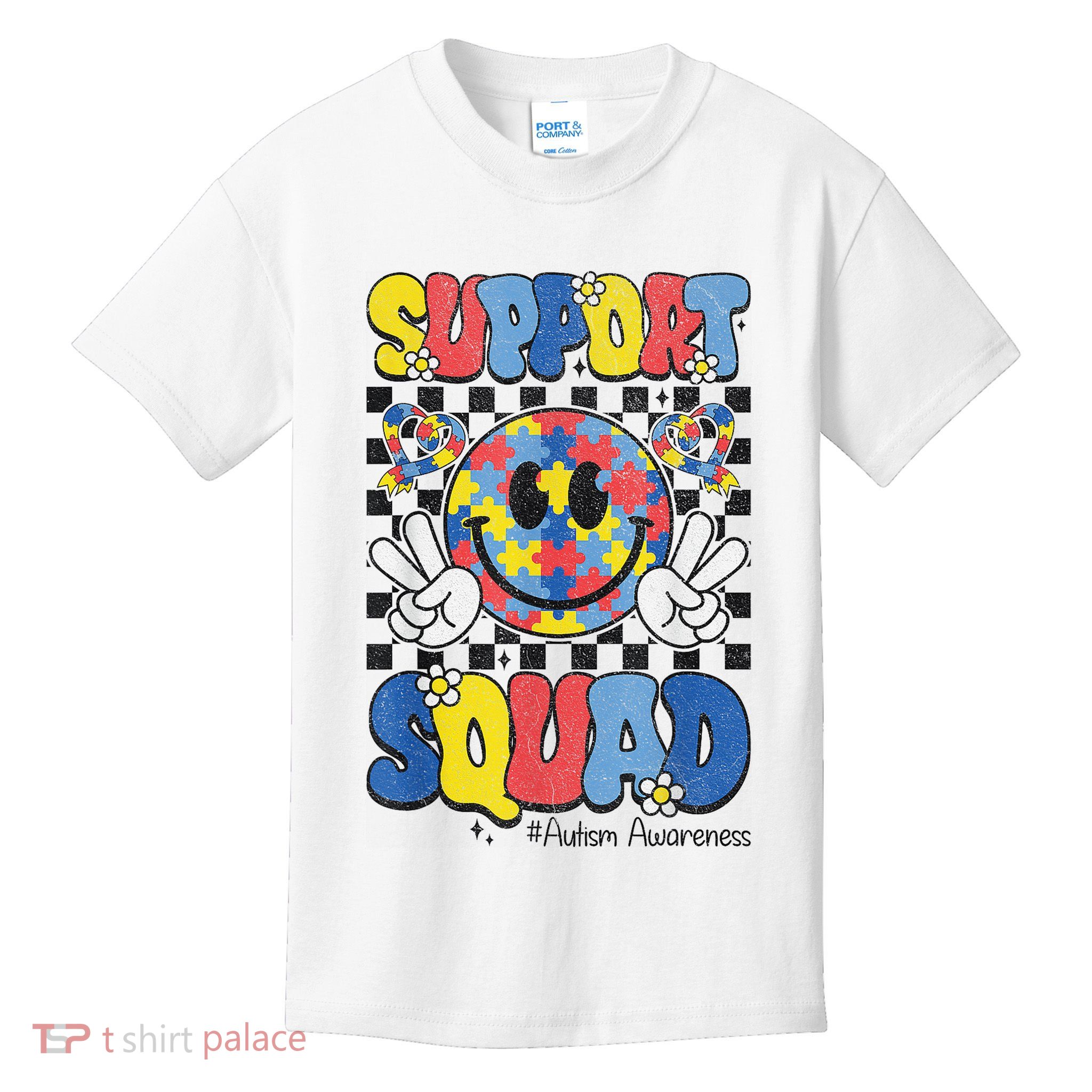 Support Squad Autism Awareness Smile Face Boy Girl Kids T-Shirt