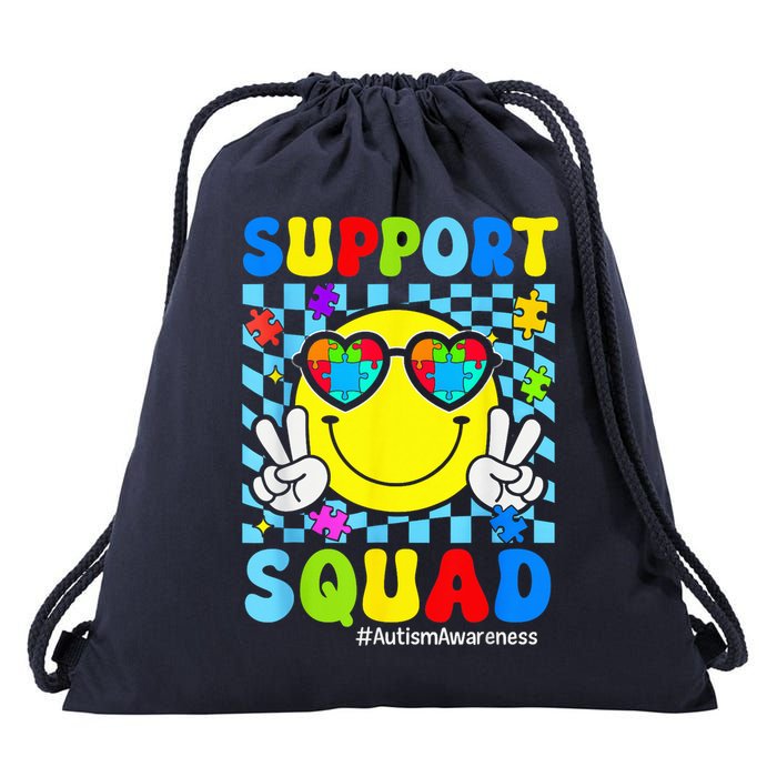 Support Squad Autism Awareness Smile Face Drawstring Bag