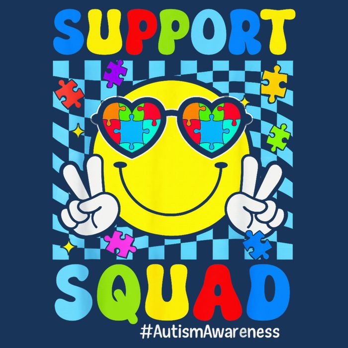 Support Squad Autism Awareness Smile Face Drawstring Bag