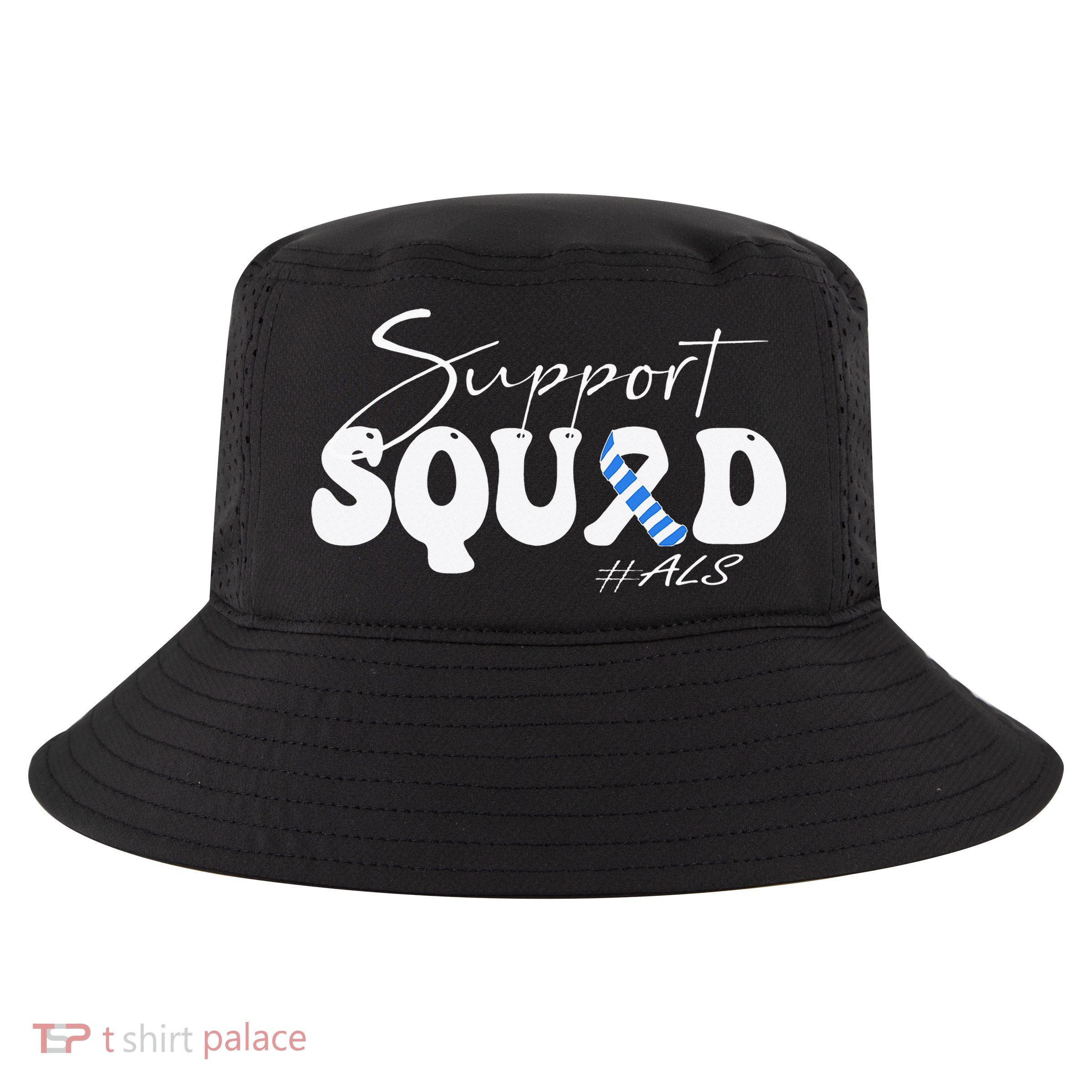 Support Squad ALS Awareness Blue & White Ribbon Cool Comfort Performance Bucket Hat
