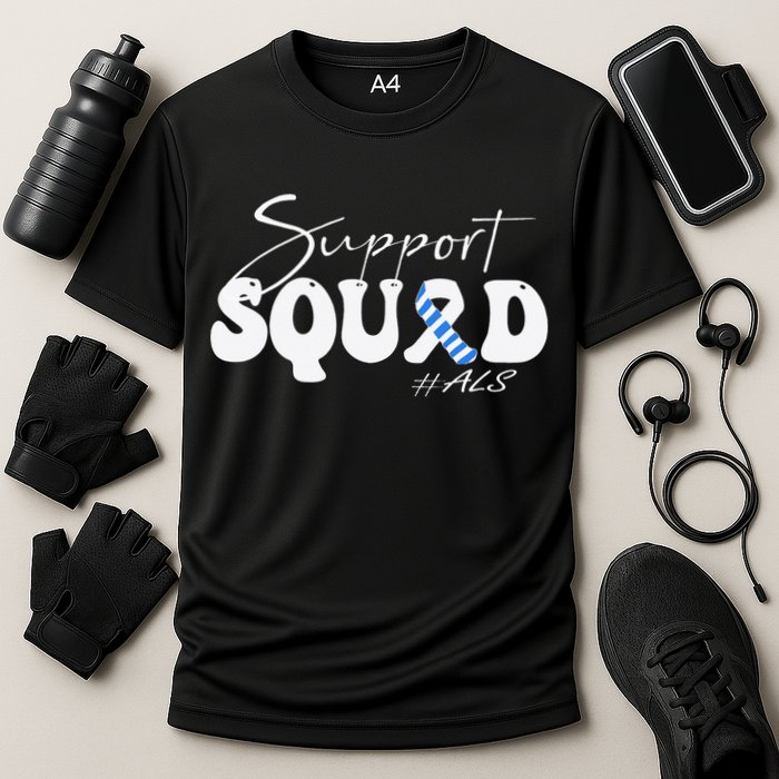 Support Squad ALS Awareness Blue & White Ribbon Cooling Performance Crew T-Shirt