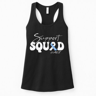 Support Squad ALS Awareness Blue & White Ribbon Womens Tank Top