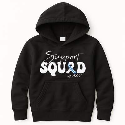 Support Squad ALS Awareness Blue & White Ribbon Kids Hoodie