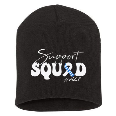 Support Squad ALS Awareness Blue & White Ribbon Short Acrylic Beanie