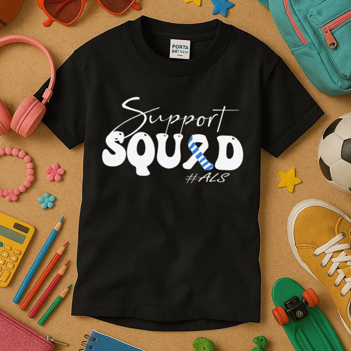 Support Squad ALS Awareness Blue & White Ribbon Kids T-Shirt