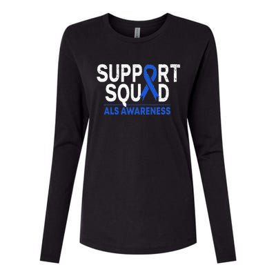 Support Squad ALS Awareness Month Blue Ribbon Support Team Womens Cotton Relaxed Long Sleeve T-Shirt