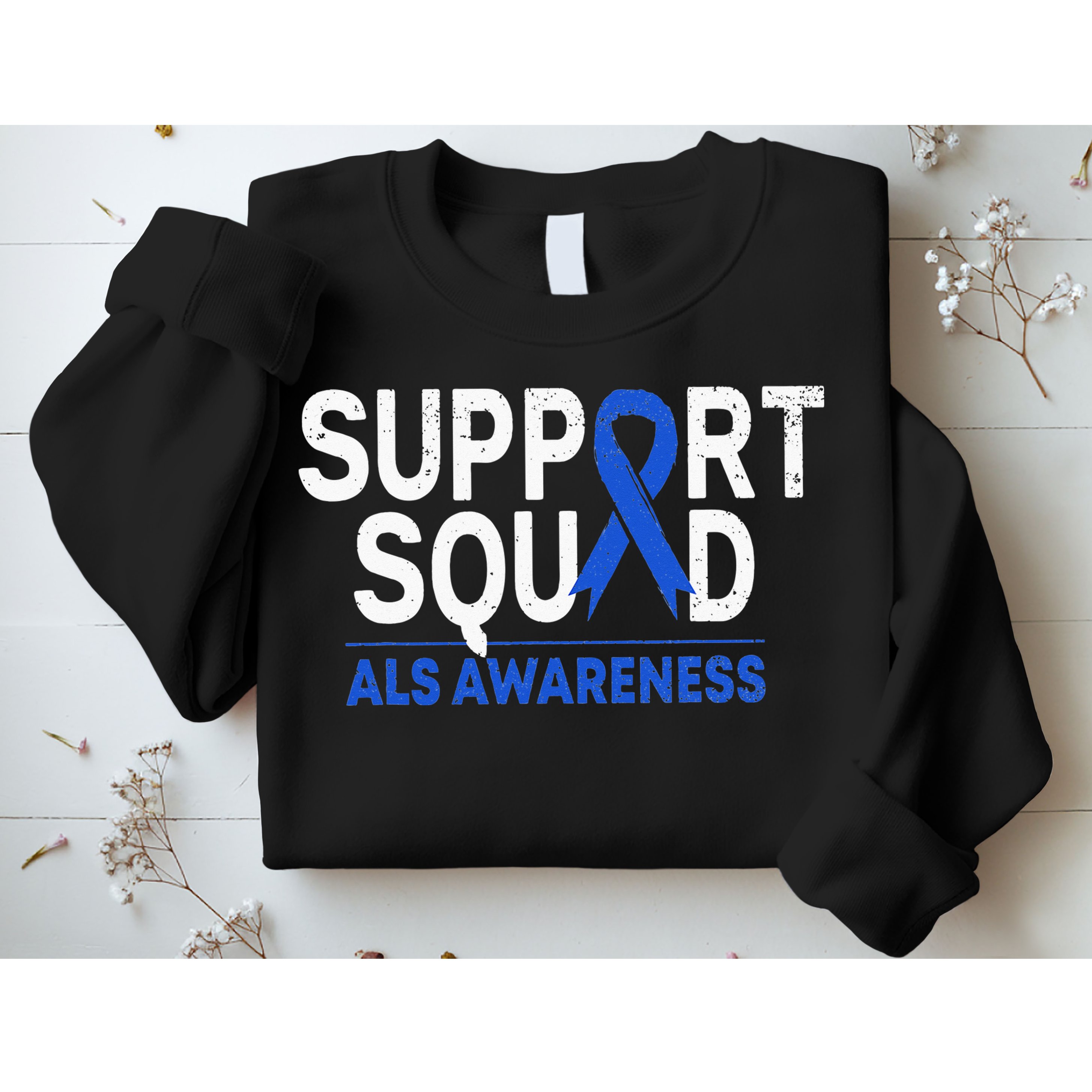 Support Squad ALS Awareness Month Blue Ribbon Support Team Sweatshirt