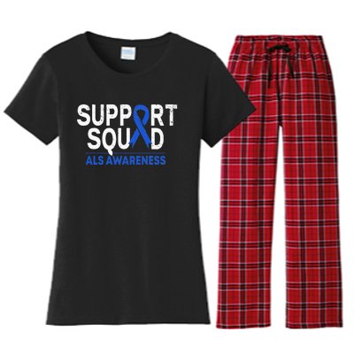 Support Squad ALS Awareness Month Blue Ribbon Support Team Women's Flannel Pajama Set