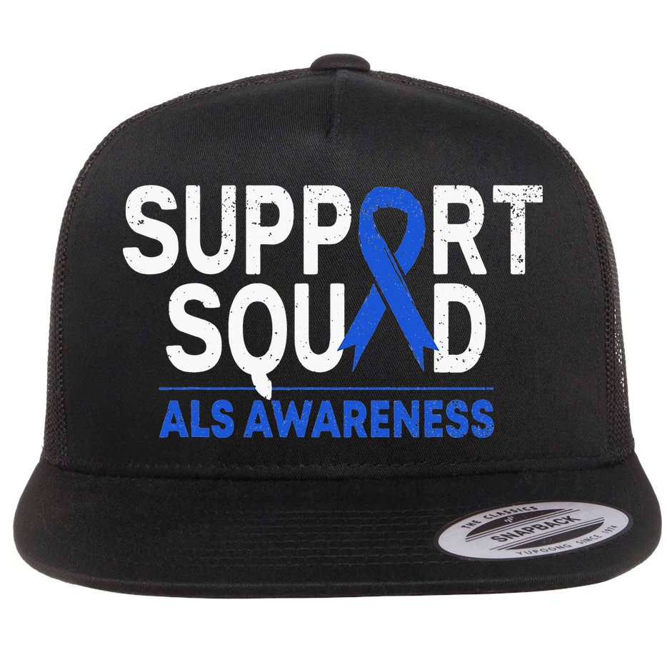 Support Squad ALS Awareness Month Blue Ribbon Support Team Flat Bill Trucker Hat