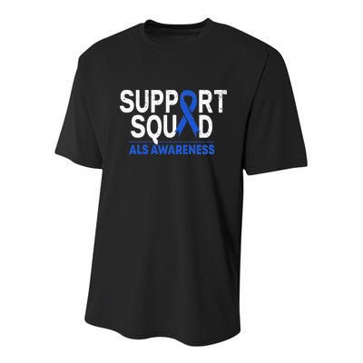 Support Squad ALS Awareness Month Blue Ribbon Support Team Youth Performance Sprint T-Shirt