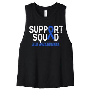 Support Squad ALS Awareness Month Blue Ribbon Support Team Women's Racerback Cropped Tank