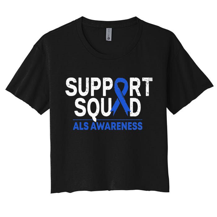 Support Squad ALS Awareness Month Blue Ribbon Support Team Women's Crop Top Tee