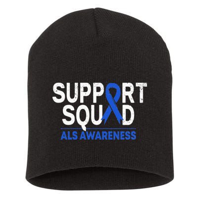 Support Squad ALS Awareness Month Blue Ribbon Support Team Short Acrylic Beanie