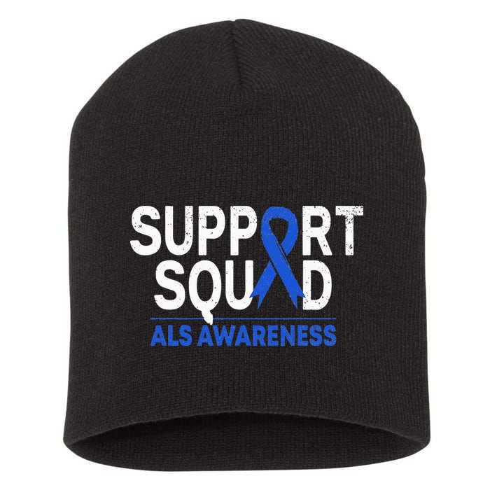 Support Squad ALS Awareness Month Blue Ribbon Support Team Short Acrylic Beanie