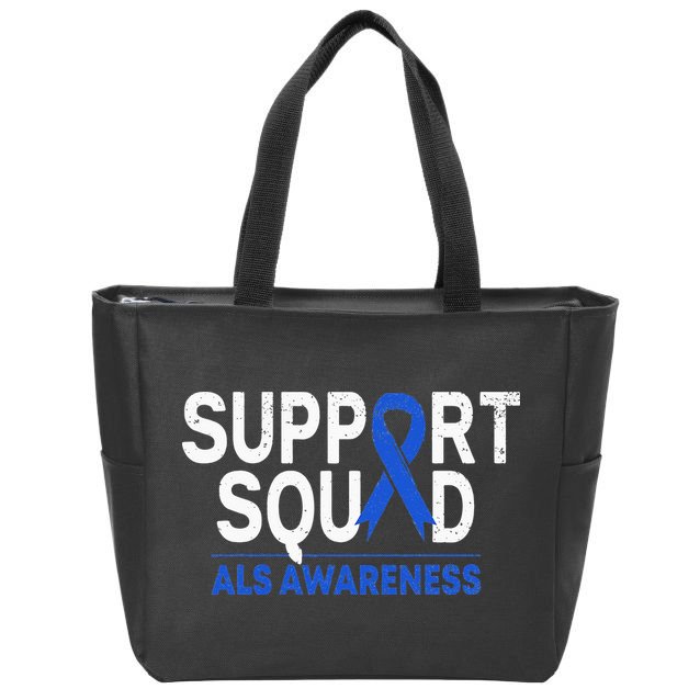 Support Squad ALS Awareness Month Blue Ribbon Support Team Zip Tote Bag