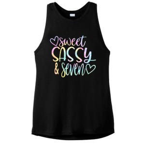 Sweet Sassy And Seven Birthday Tie Dye Tee Kids Ladies PosiCharge Tri-Blend Wicking Tank