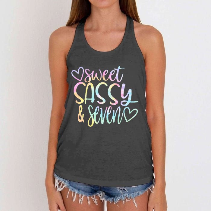 Sweet Sassy And Seven Birthday Tie Dye Tee Kids Women's Knotted Racerback Tank