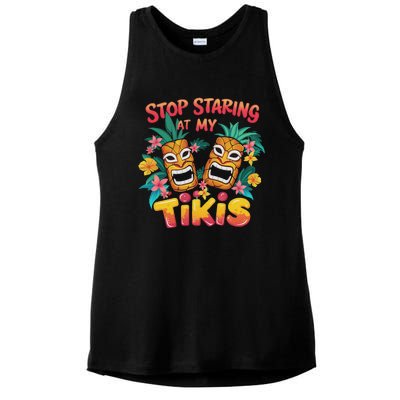 Stop Staring At My Tikis Aloha Summer Ladies PosiCharge Tri-Blend Wicking Tank