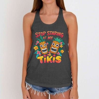 Stop Staring At My Tikis Aloha Summer Women's Knotted Racerback Tank