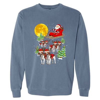 Santa Sleigh And Beagle Dogs Xmas Pajama Merry Christmas Boys Cute Gift Garment-Dyed Sweatshirt