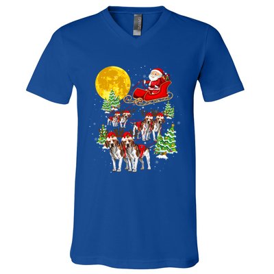 Santa Sleigh And Beagle Dogs Xmas Pajama Merry Christmas Boys Cute Gift V-Neck T-Shirt