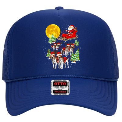 Santa Sleigh And Beagle Dogs Xmas Pajama Merry Christmas Boys Cute Gift High Crown Mesh Back Trucker Hat