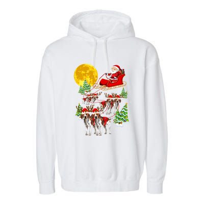 Santa Sleigh And Beagle Dogs Xmas Pajama Merry Christmas Boys Cute Gift Garment-Dyed Fleece Hoodie