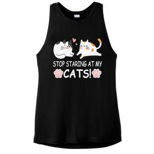 Stop Staring At My Cats Funny Weird Humor Hilarious Cat Ladies PosiCharge Tri-Blend Wicking Tank