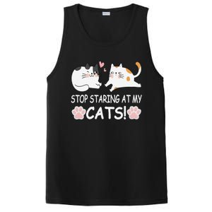 Stop Staring At My Cats Funny Weird Humor Hilarious Cat PosiCharge Competitor Tank