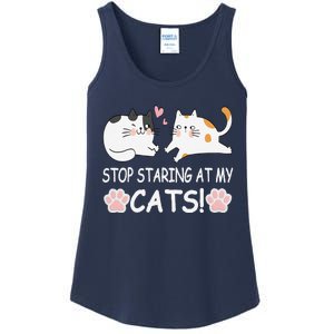 Stop Staring At My Cats Funny Weird Humor Hilarious Cat Ladies Essential Tank