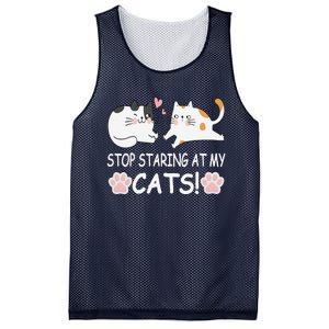 Stop Staring At My Cats Funny Weird Humor Hilarious Cat Mesh Reversible Basketball Jersey Tank