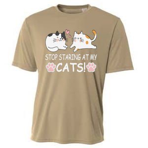 Stop Staring At My Cats Funny Weird Humor Hilarious Cat Cooling Performance Crew T-Shirt