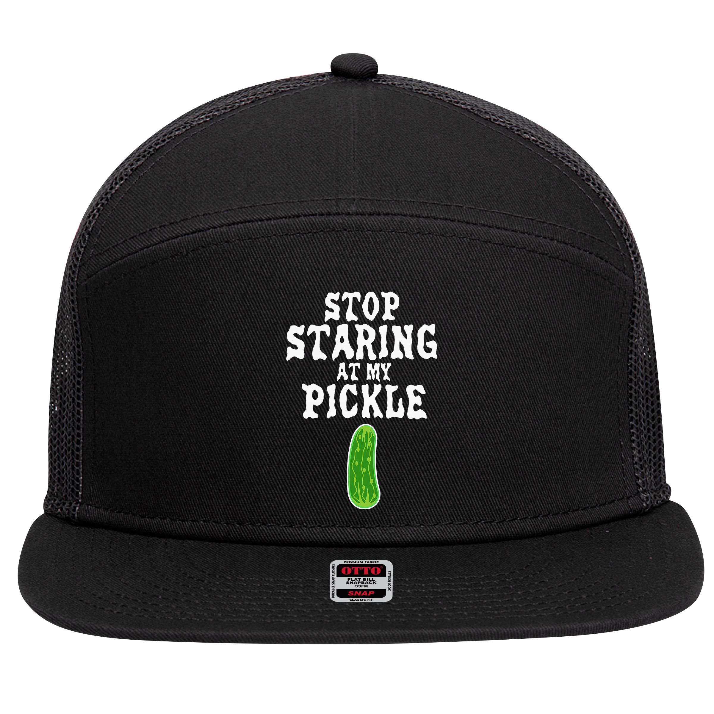 Stop Staring At My Pickle Costume Funny Easy Halloween Gift 7 Panel Mesh Trucker Snapback Hat