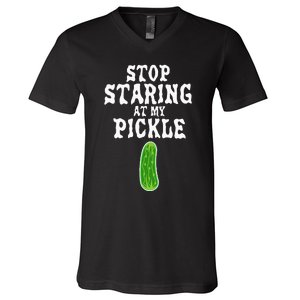 Stop Staring At My Pickle Costume Funny Easy Halloween Gift V-Neck T-Shirt