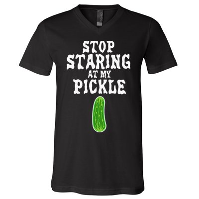 Stop Staring At My Pickle Costume Funny Easy Halloween Gift V-Neck T-Shirt