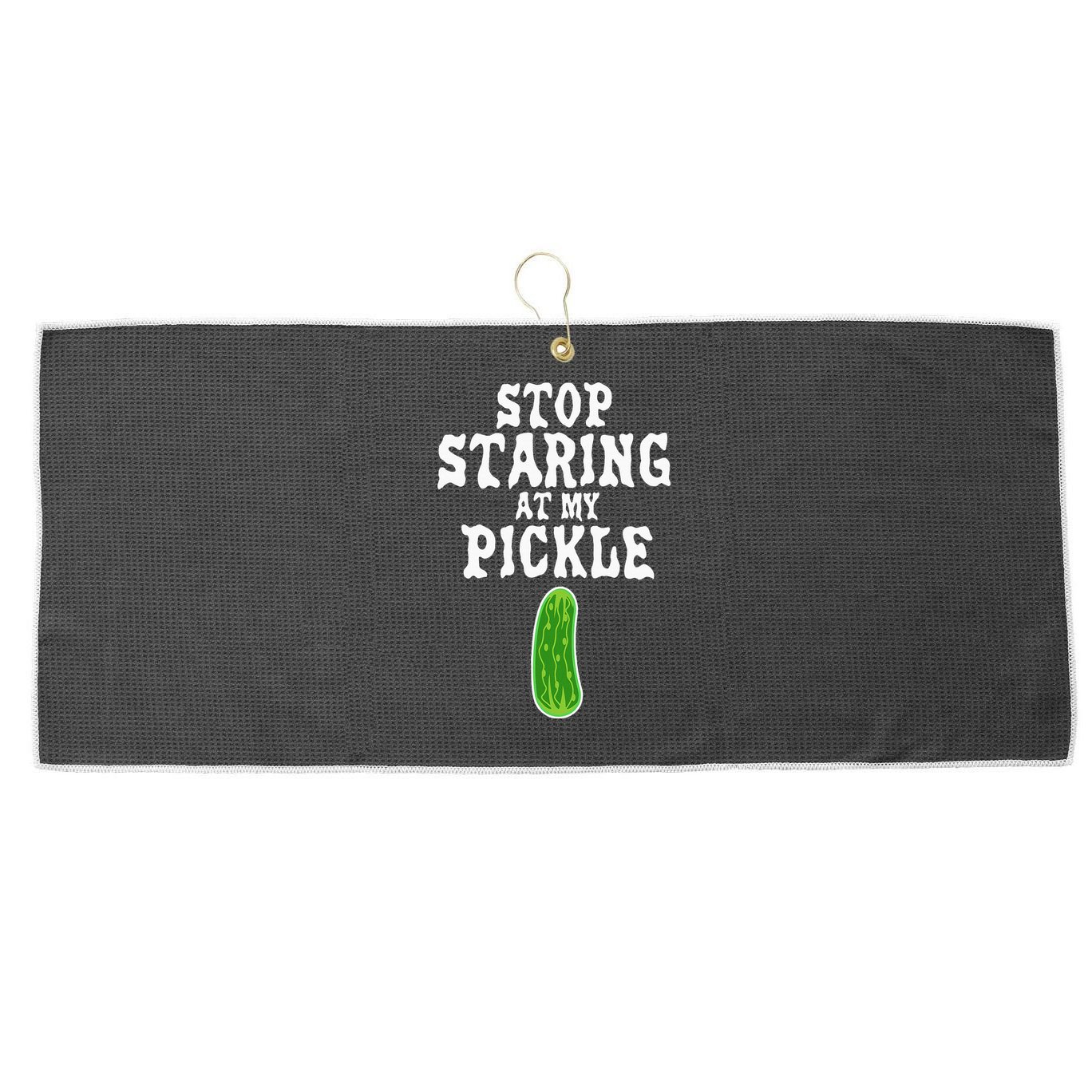 Stop Staring At My Pickle Costume Funny Easy Halloween Gift Large Microfiber Waffle Golf Towel