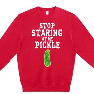 Stop Staring At My Pickle Costume Funny Easy Halloween Gift Premium Crewneck Sweatshirt