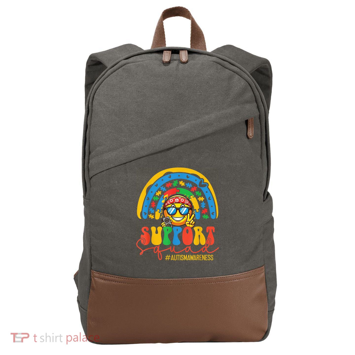 Support Squad Autism Awareness Rainbow Cotton Canvas Backpack