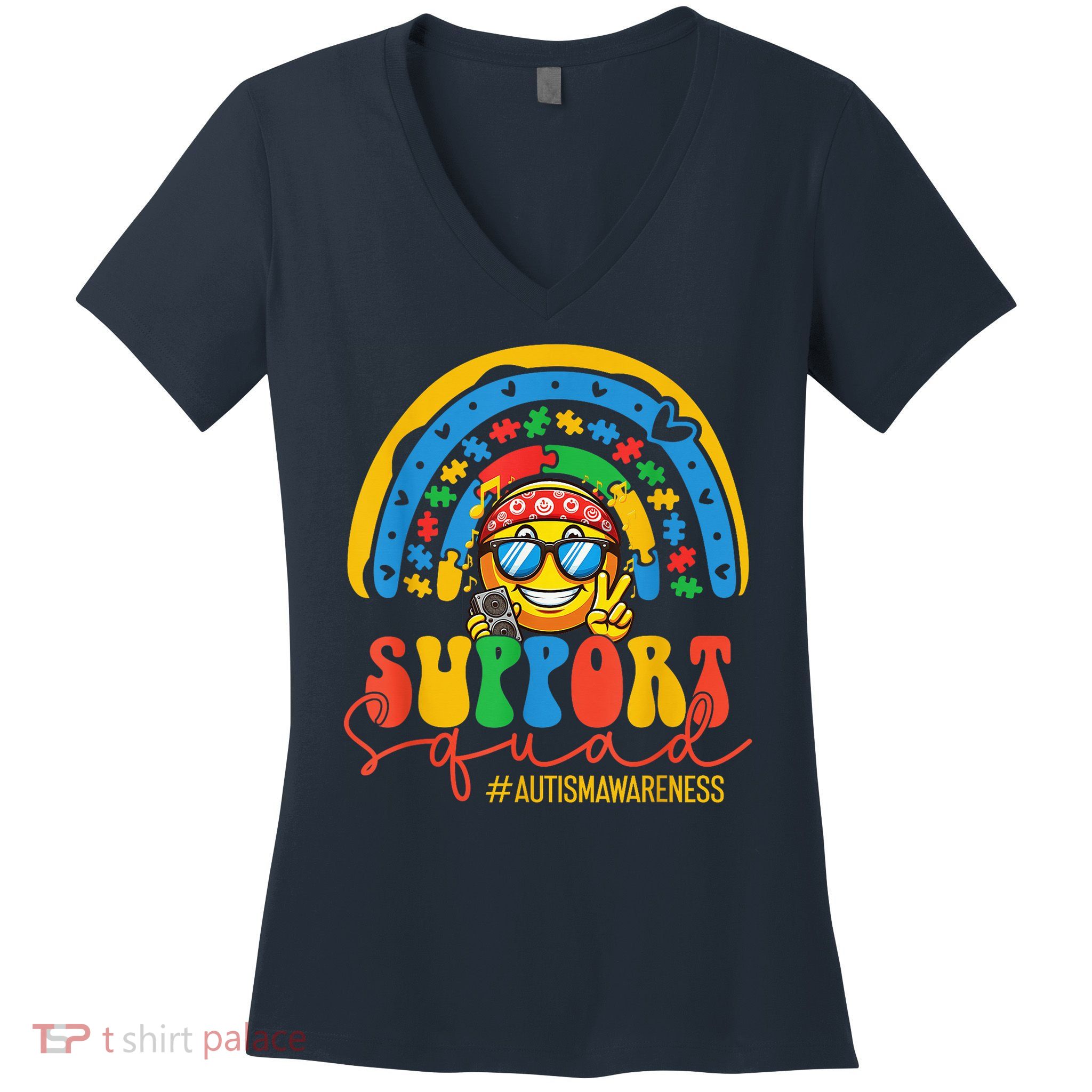 Support Squad Autism Awareness Rainbow Women's V-Neck T-Shirt