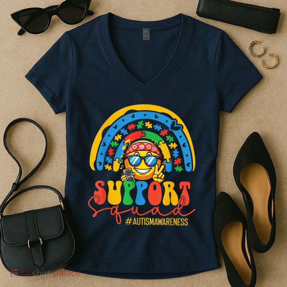 Support Squad Autism Awareness Rainbow Women's V-Neck T-Shirt