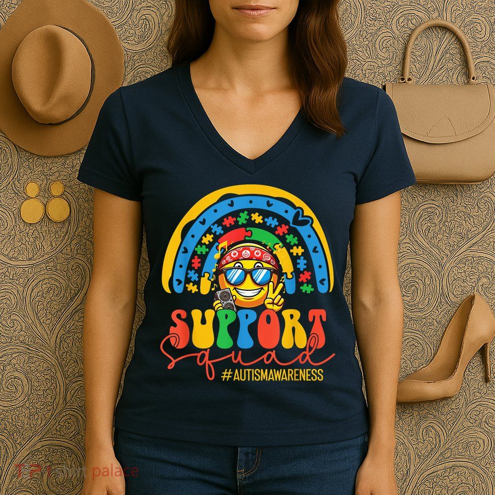 Support Squad Autism Awareness Rainbow Women's V-Neck T-Shirt