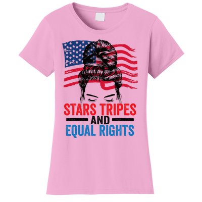 Stars Stripes And Equal Rights Messy Bun Women's T-Shirt